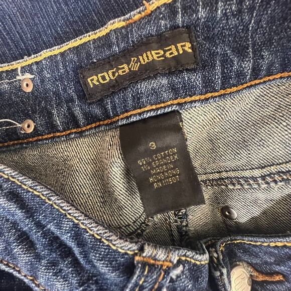 Rocawear Bootcut Jeans Womens 3 Blue Patchwork Denim Rhinestones Classic Retro - Picture 8 of 9